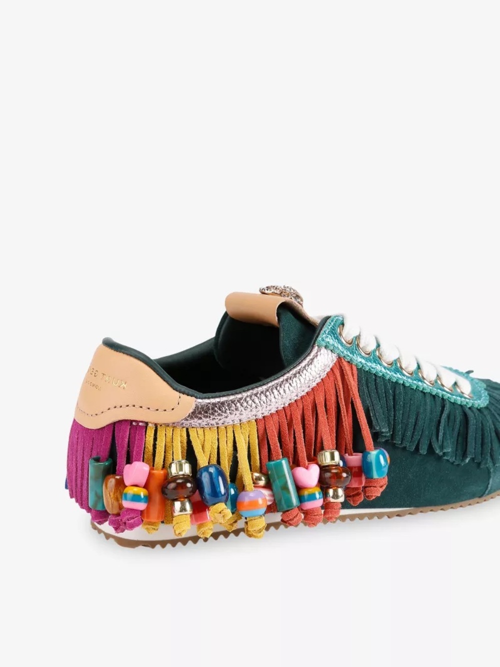 Kurt Geiger Green Fringe Beaded Sneakers w/ Multicolor Accents. Fun eye catching - Picture 5 of 5